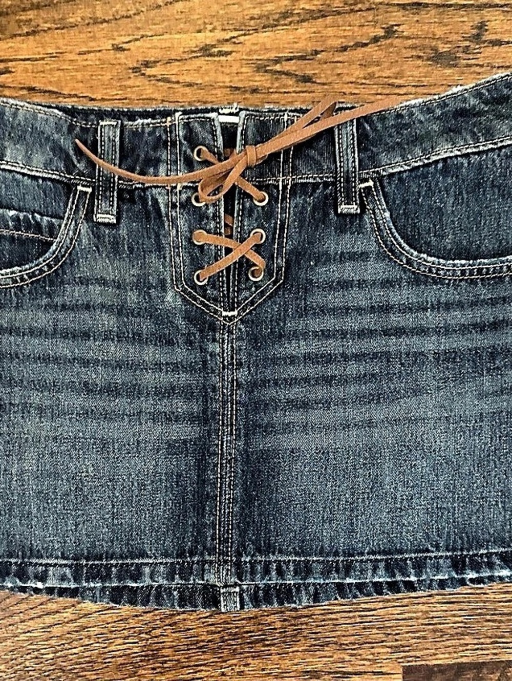 Hollister Low-Rise Lace-Up Denim Mini Skort Blue Waist 26